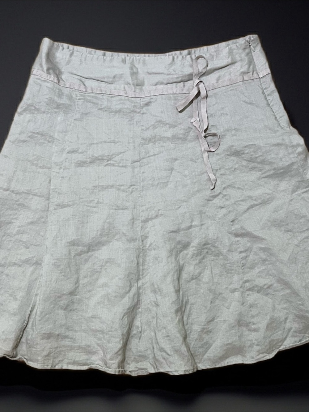 Light Tan Linen A-Line Skirt with Tie Waist